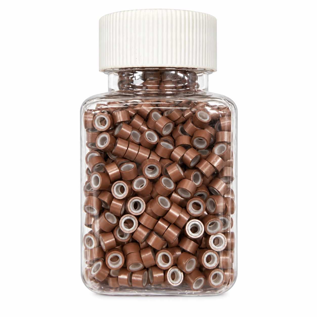 Anneaux silicone marron pour extensions à froid, boîte de 1 000